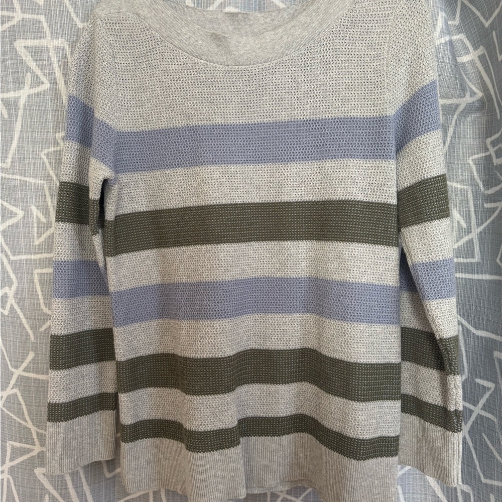 Striped Gray and Green Women's Sweater